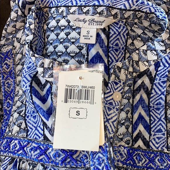 Lucky Brand Beaded Aztec Southwest Blouse Top - Picture 6 of 7